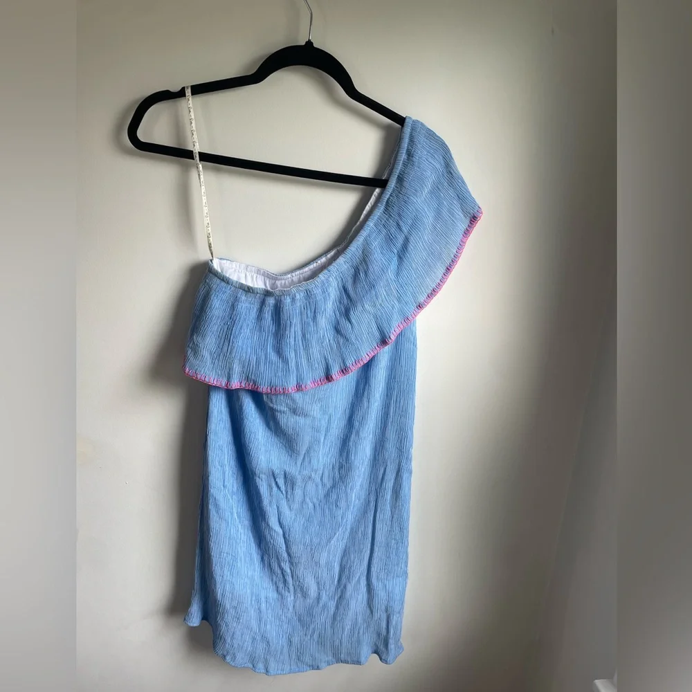 Lilly Pulitzer Emmeline One Shoulder Dress in Lapis Blue Summer Seersucker Small - Picture 3 of 6